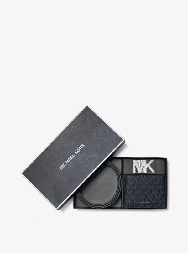 Panske Penazenky Michael Kors Logo Belt and Billfold Set Modre - Doplnky Michael Kors Sleva | PLXAE-3291